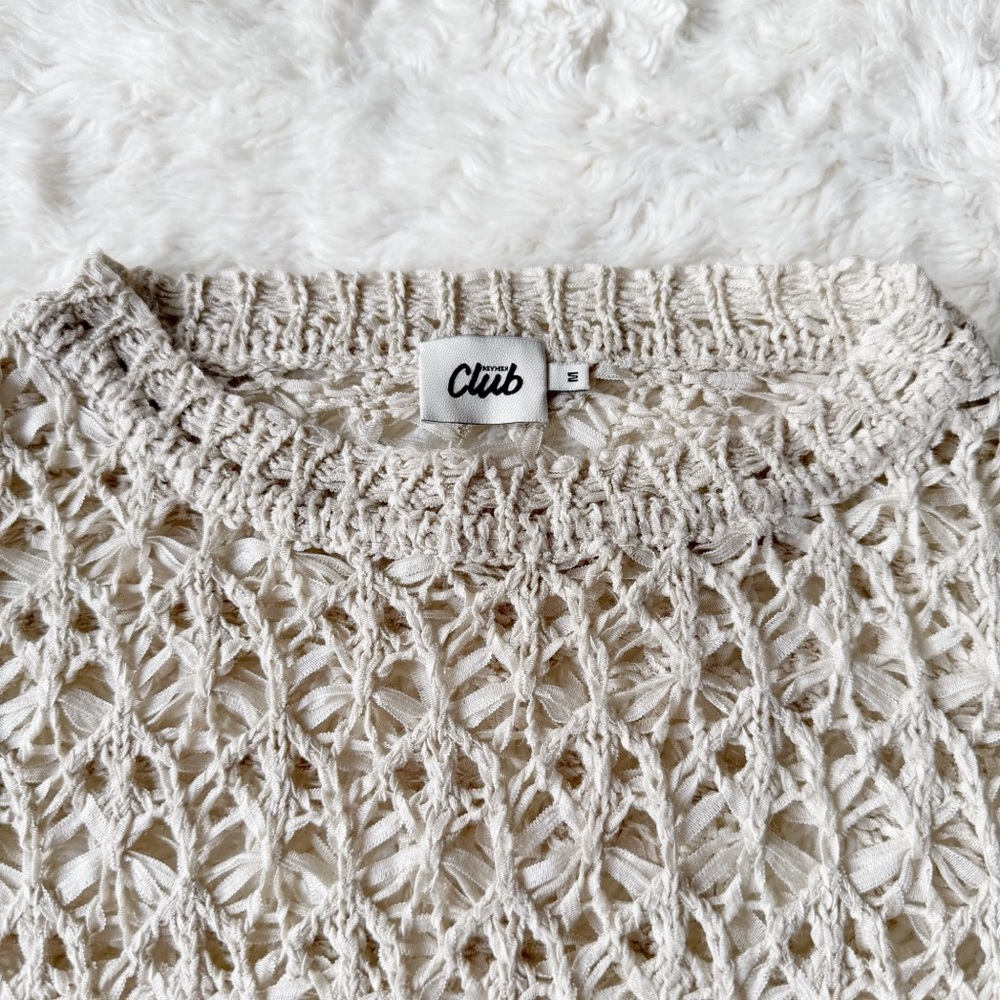 Beymen Club Woman Beige Open Knit Crochet Sweater MEDIUM Boho Luxury Resortwear - Picture 3 of 6